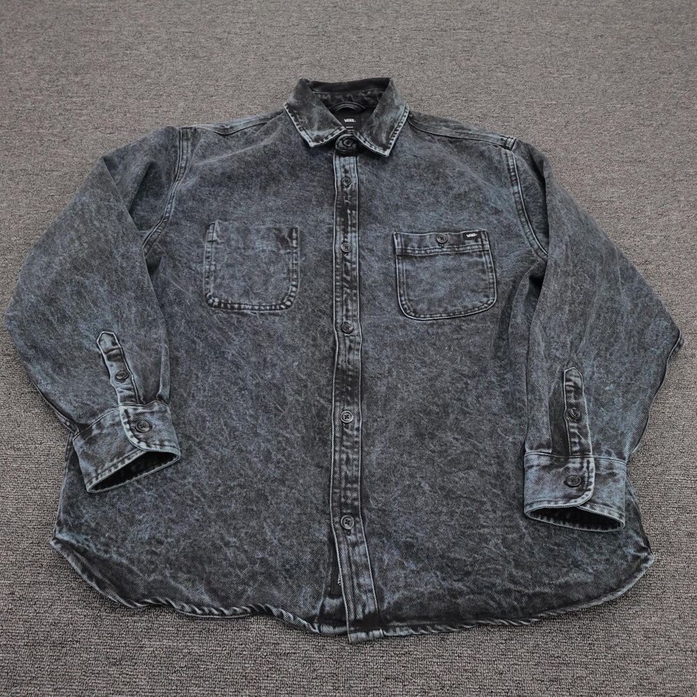 Vans Jacket Mens Medium Blue Denim‎ Acid Wash Button Front Trucker Loose Fit